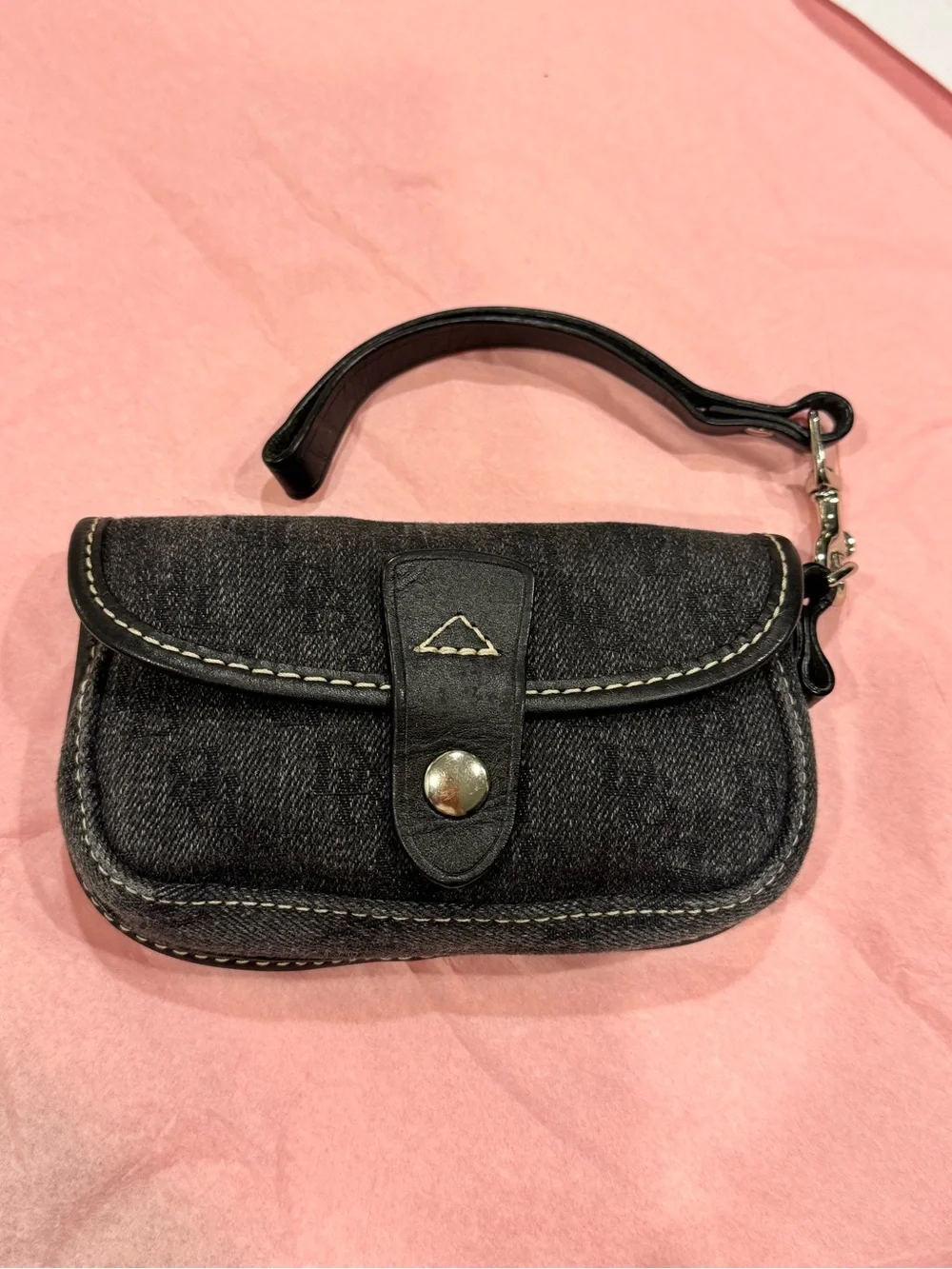 Dooney & Bourke Gray Denim Signature Canvas & Black Leather Wristlet